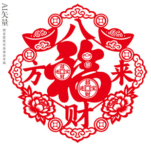 福字八方来财剪纸新年窗花静电贴