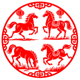 圆形骏马剪纸艺术图案