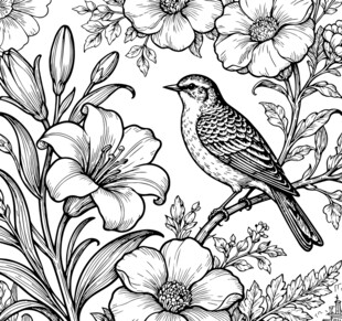 花鸟线描图 矢量图