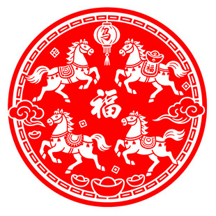 圆形马年剪纸窗花