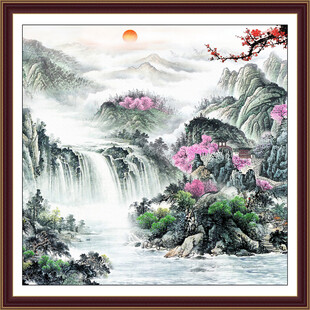 旭日东升方形山水画 