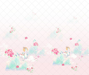 梦幻花卉云端插画背景