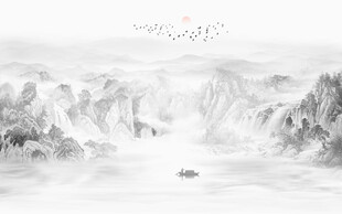 中式山水屏风画