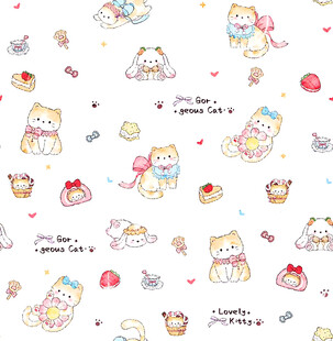 可爱猫咪与甜点图案背景