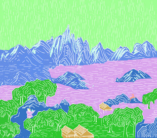 国风 手绘山水风景手绘插画