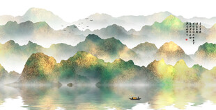 中式屏风隔断水墨山水画