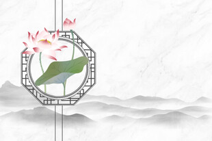 新中式荷花山水画