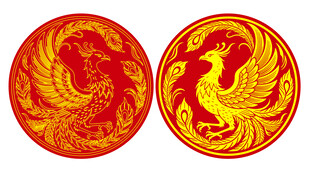 圆形凤凰手绘图案