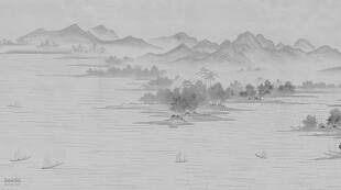 中式水墨山水意境图