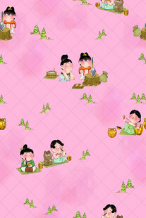 古风孩童嬉戏粉色背景图