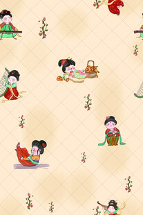 古风孩童嬉戏图案背景