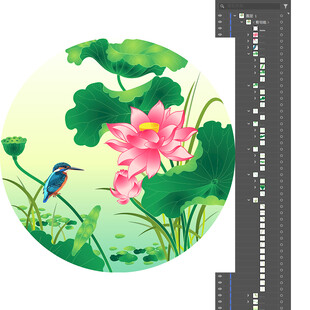 荷花韵圆形扇面