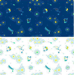 梦幻星空与花卉图案设计