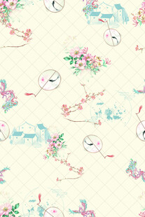 清新花卉飞鸟图案背景