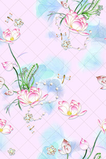 粉色背景水墨风荷花图