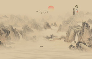 新中式屏风古风水墨山水画背景墙
