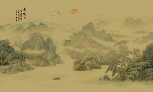 新中式古风国画山水背景墙壁画