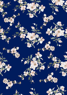 深蓝色底白色花卉图案