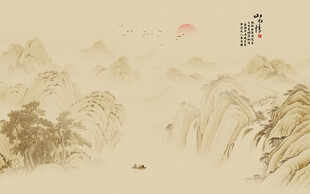 古风山水画背景墙