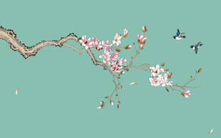 新中式工笔花鸟玉兰花背景图