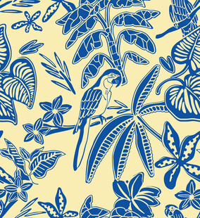 蓝黄热带植物花鸟图案