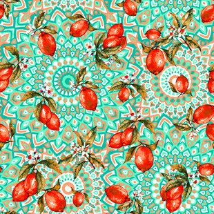 草莓与花纹的清新图案