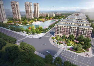 现代城市住宅区鸟瞰景观