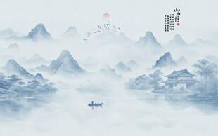  现代简约新中式山水背景墙