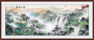 沙发背景画青绿山水