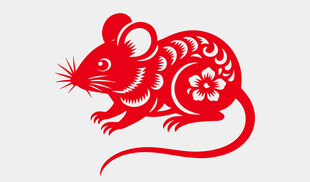 红色剪纸风可爱生肖鼠