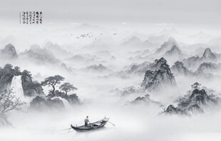 中式水墨山水画