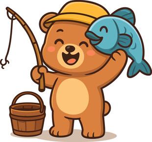 小熊钓鱼满载而归