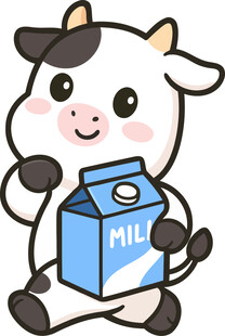 可爱小牛手持牛奶盒