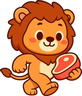 可爱小狮子手持肉块