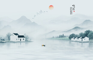中国风水墨江南水乡背景图