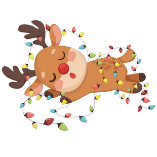 圣诞节驯鹿彩灯圣诞节节日插画