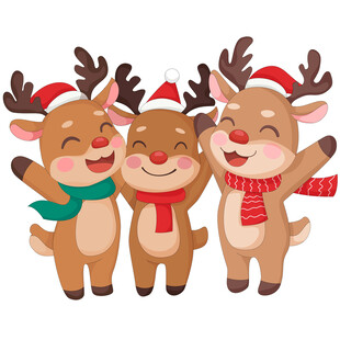 圣诞节驯鹿好朋友冬季圣诞节插画