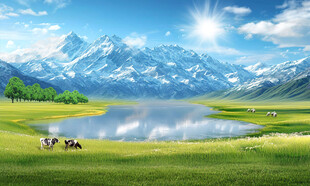 蓝天白云雪山大草原