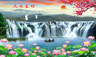 瀑布山水画
