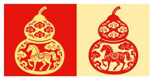 葫芦形状马年剪纸