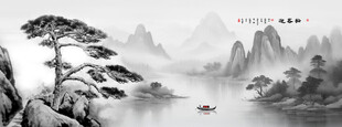 水墨画迎客松
