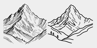 手绘风格的两座山峰