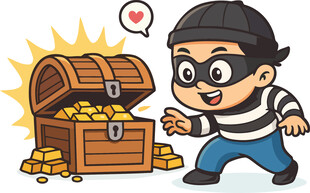 小偷觊觎宝箱中的财宝