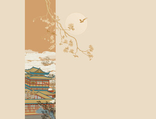 中式古风书籍与花鸟背景