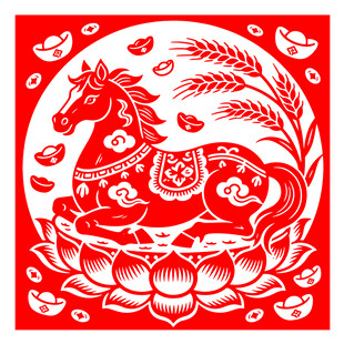 马年窗花剪纸艺术图案