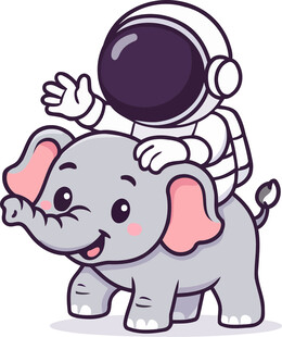 宇航员与小象的温馨画面