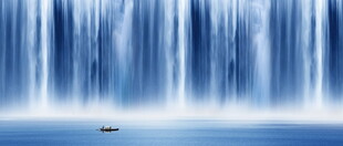 招财瀑布山水画壁画