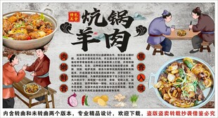 古风炕锅羊肉背景墙装饰画