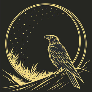 月夜金纹乌鸦图