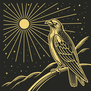 夜空中栖于枝头的金色飞鸟